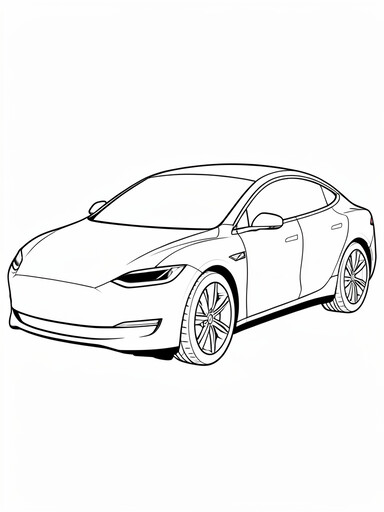 Tesla Model S electric sedan with flush door handles and panoramic roof coloring page