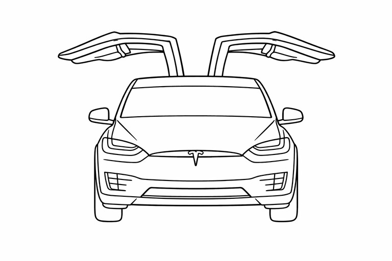 Tesla Model X front view coloring page PDF preview