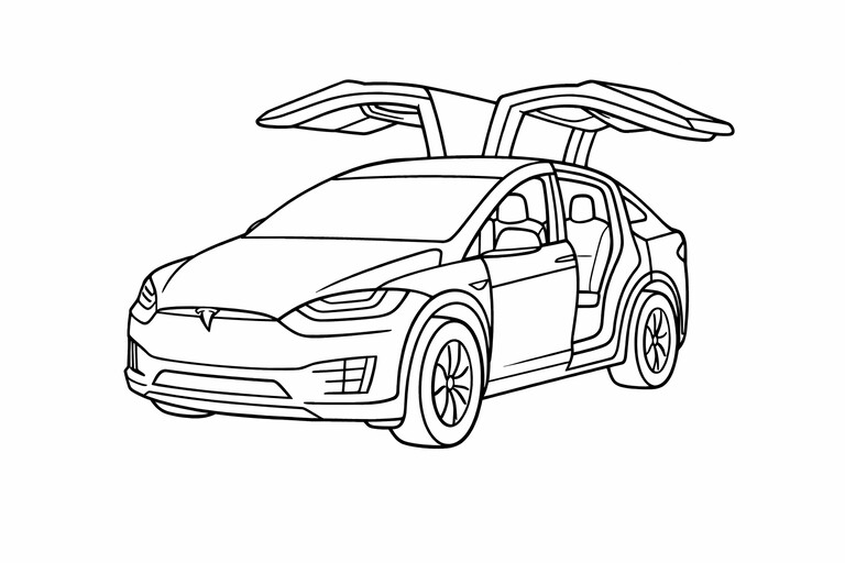 Tesla Model X Falcon Wing Door Coloring Page PDF preview