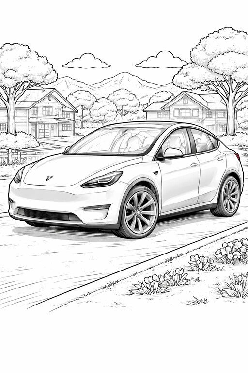 Tesla Model Y Coloring Page (2020-2024) PDF preview