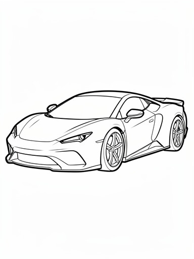 Tesla Roadster coloring page showing a low wide electric sports car with a rear spoiler and flared haunches