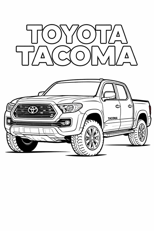 Toyota Tacoma midsize pickup truck coloring page PDF preview