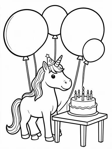 Unicorn Birthday Balloons coloring page