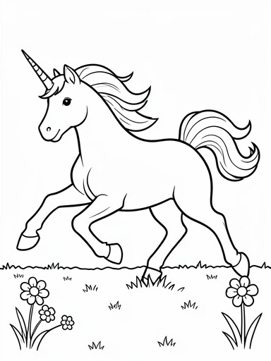 Unicorn Running in a Field coloring page
