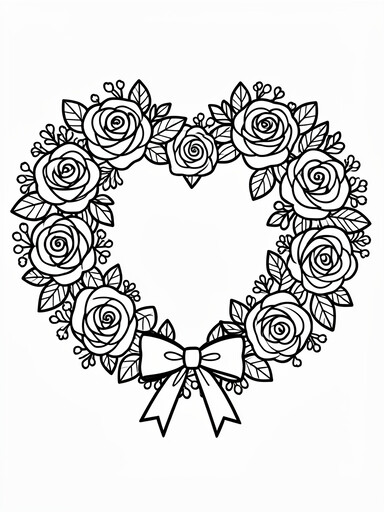 Heart Wreath of Roses coloring page