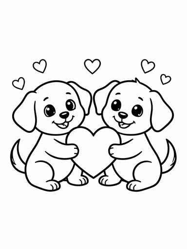 Two Puppies Sharing a Heart coloring page