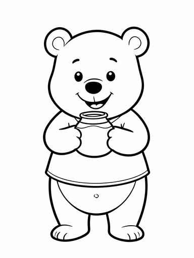 Winnie the Pooh bear standing and holding a honey pot with both paws PDF preview