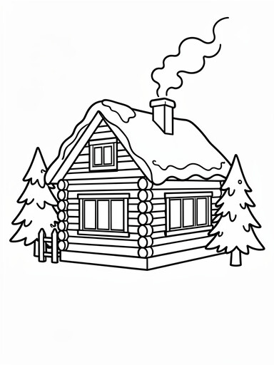 Snowy Cabin with Chimney Smoke coloring page