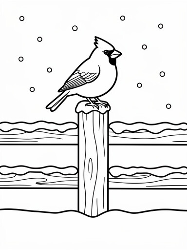 Cardinal on a Snowy Fence coloring page