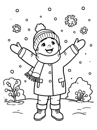 Child Catching Snowflakes coloring page