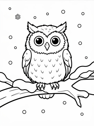 Owl on a Snowy Branch coloring page