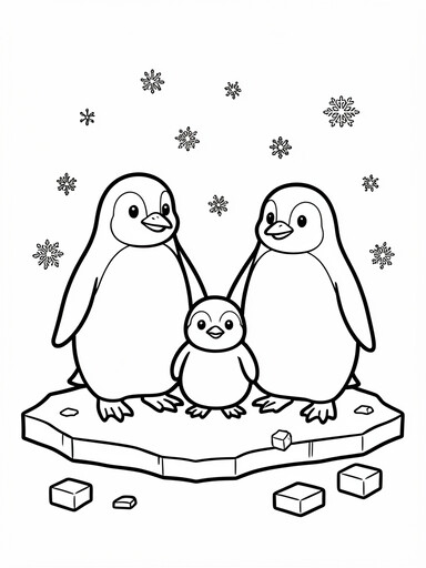 Penguin Family on Ice coloring page