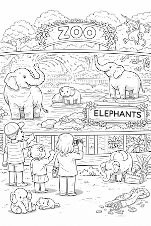 Elephants in the zoo coloring page