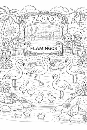 Flamingo in the zoo coloring page