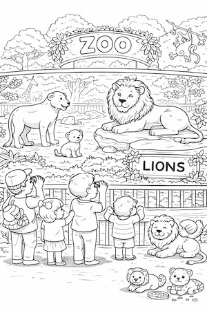 Lions in the zoo coloring page
