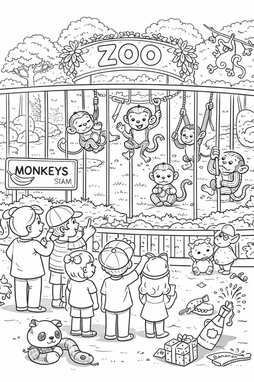 Monkeys climbing inside a zoo enclosure with visitors along the fence PDF preview