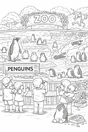 Penguin in the zoo coloring page