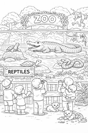 Reptiles in the zoo coloring page